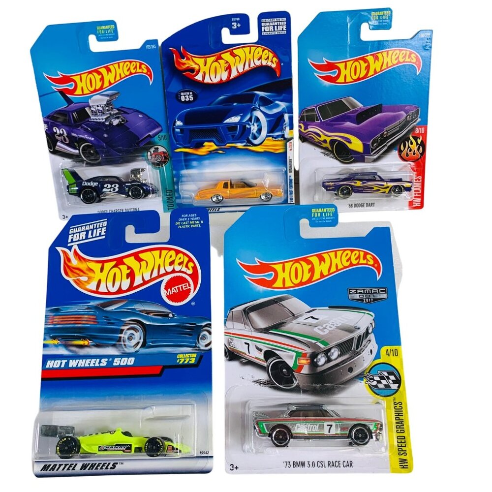 Hot Wheels Lot of 5 Die Cast Cars Mattel Tooned HW Speed Graphics Flames NEW